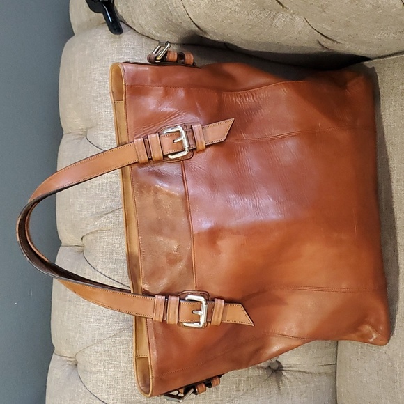 Upcycled Brown and tan Leather handbag - Picture 3 of 17